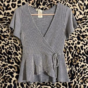 Medium (juniors) Blue Top with White Stripes